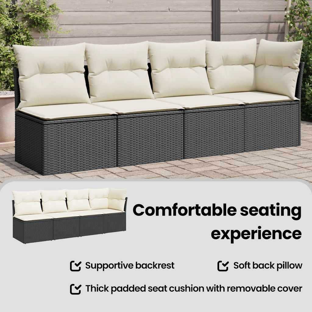 Divano da Giardino con Cuscini a 4 Posti Nero in Polyrattan | homemem39