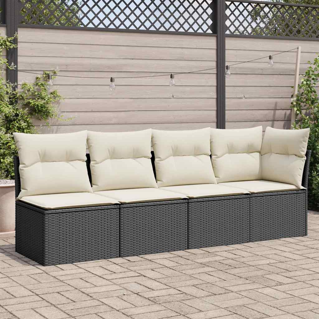 Divano da Giardino con Cuscini a 4 Posti Nero in Polyrattan | homemem39