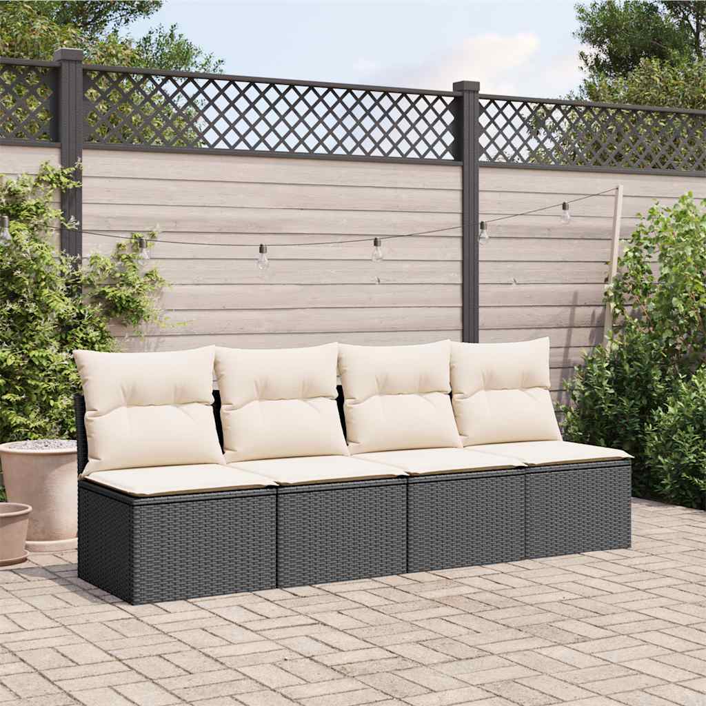 Divano da Giardino con Cuscini a 4 Posti Nero in Polyrattan | homemem39