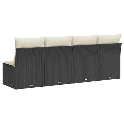Divano da Giardino con Cuscini a 4 Posti Nero in Polyrattan | homemem39