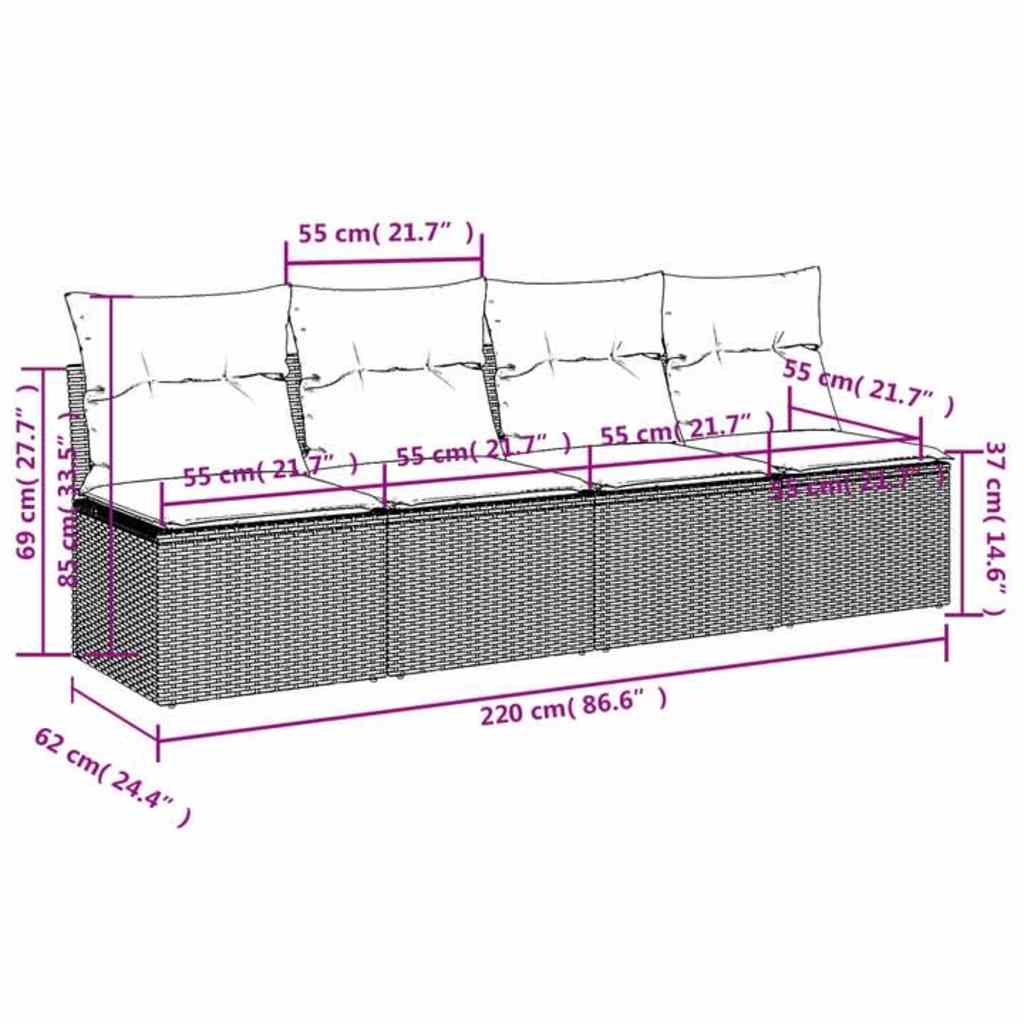 Divano da Giardino con Cuscini a 4 Posti Nero in Polyrattan | homemem39