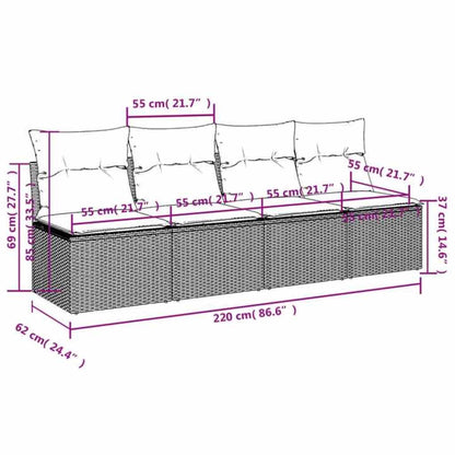 Divano da Giardino con Cuscini a 4 Posti Nero in Polyrattan | homemem39