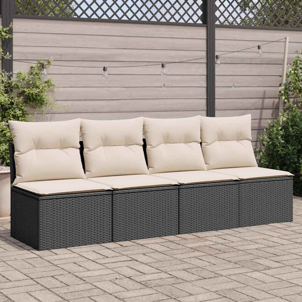 Divano da Giardino con Cuscini a 4 Posti Nero in Polyrattan | homemem39
