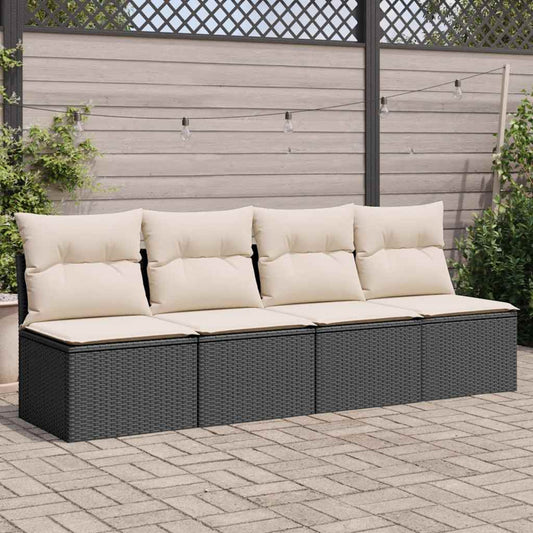 Divano da Giardino con Cuscini a 4 Posti Nero in Polyrattan | homemem39
