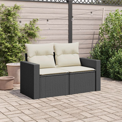 Divano da Giardino con Cuscini a 2 Posti Nero in Polyrattan | homemem39