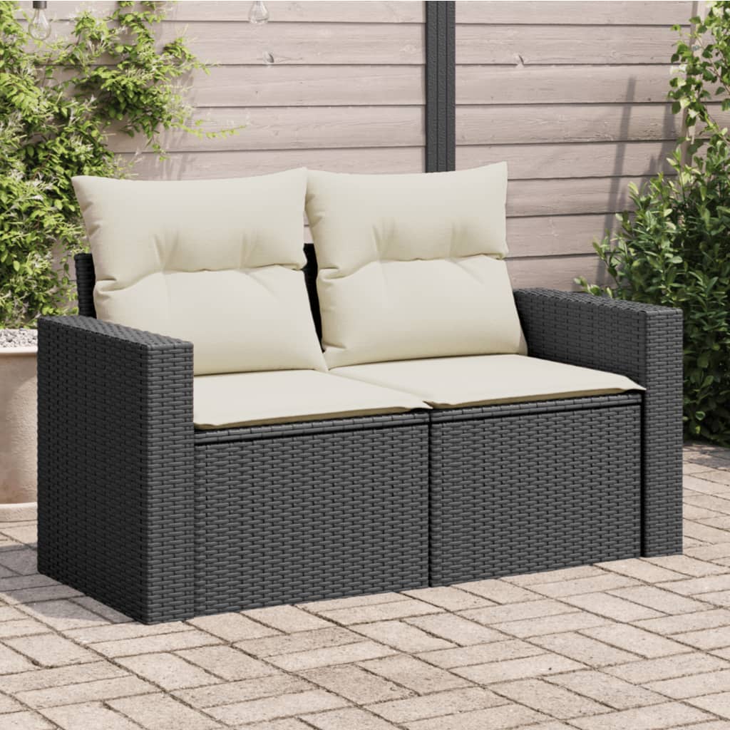 Divano da Giardino con Cuscini a 2 Posti Nero in Polyrattan | homemem39