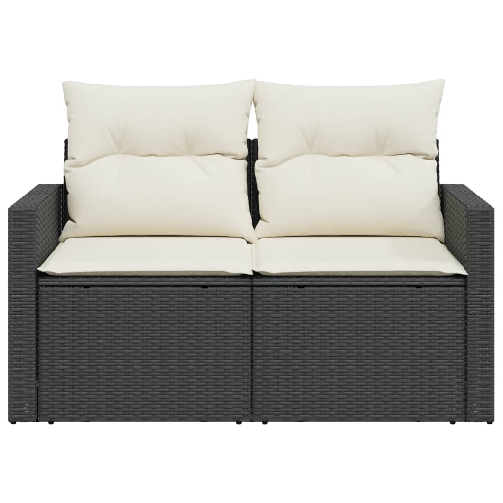 Divano da Giardino con Cuscini a 2 Posti Nero in Polyrattan | homemem39