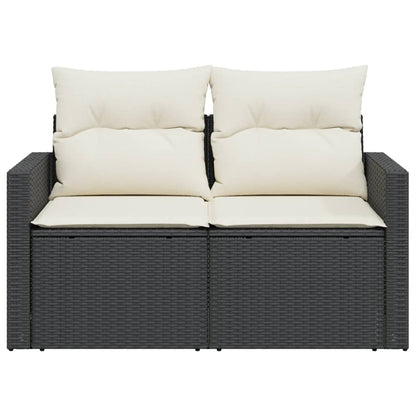 Divano da Giardino con Cuscini a 2 Posti Nero in Polyrattan | homemem39