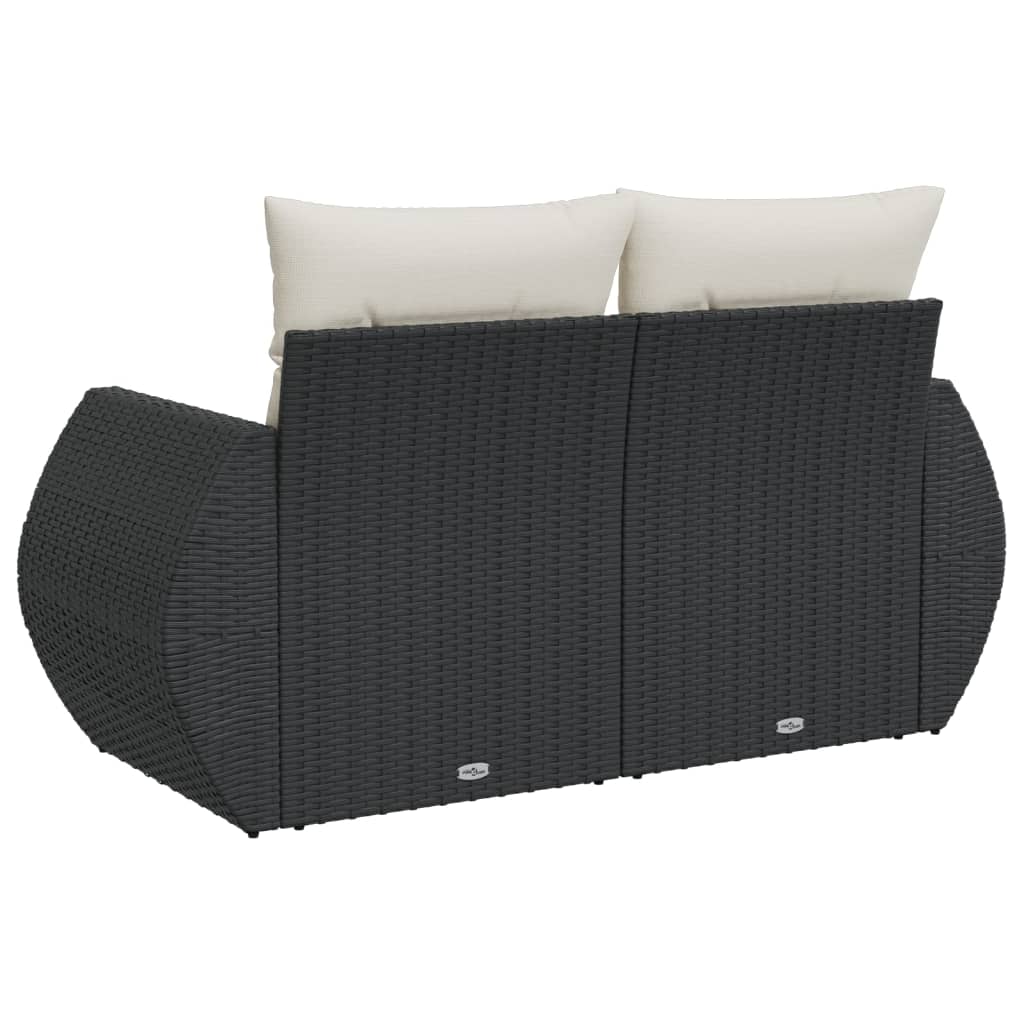 Divano da Giardino con Cuscini a 2 Posti Nero in Polyrattan | homemem39