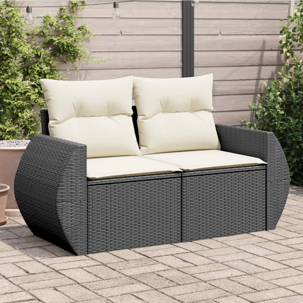 Divano da Giardino con Cuscini a 2 Posti Nero in Polyrattan | homemem39