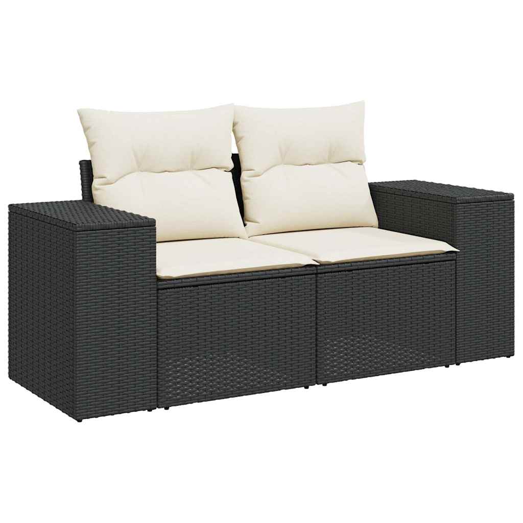 Divano da Giardino con Cuscini a 2 Posti Nero in Polyrattan | homemem39