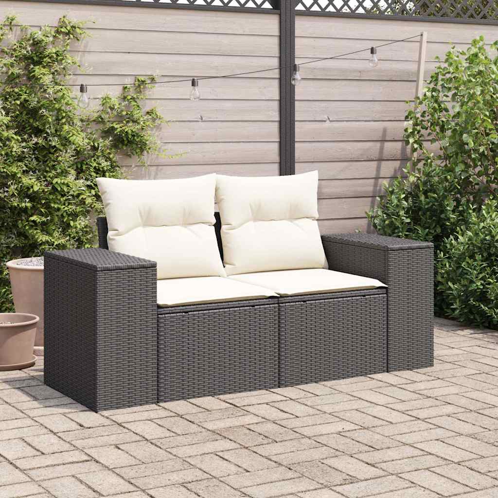 Divano da Giardino con Cuscini a 2 Posti Nero in Polyrattan | homemem39