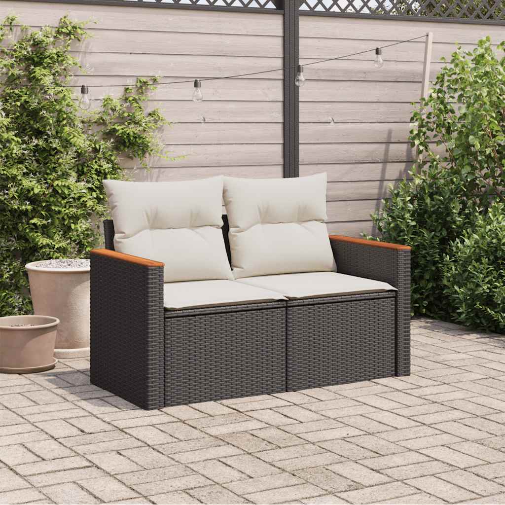 Divano da Giardino con Cuscini a 2 Posti Nero in Polyrattan | homemem39