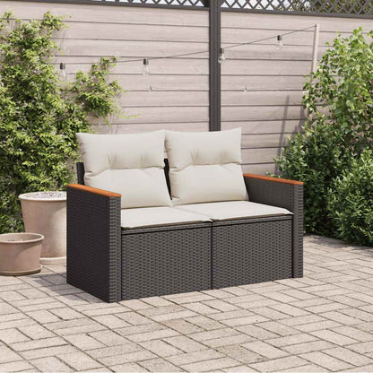 Divano da Giardino con Cuscini a 2 Posti Nero in Polyrattan | homemem39