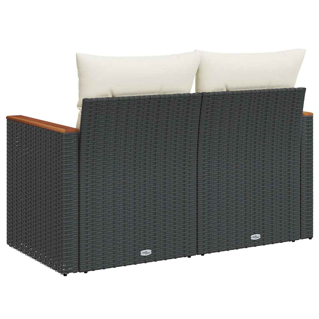 Divano da Giardino con Cuscini a 2 Posti Nero in Polyrattan | homemem39