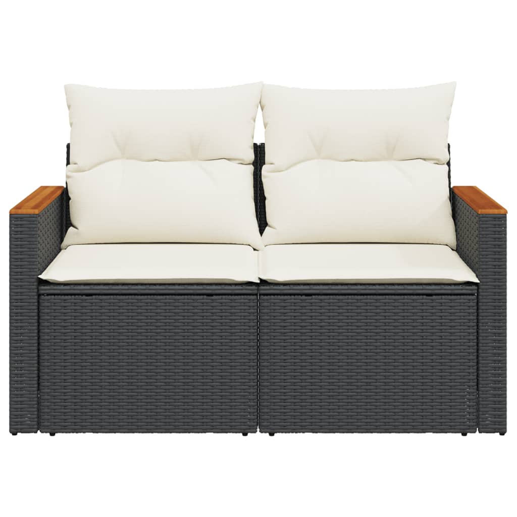 Divano da Giardino con Cuscini a 2 Posti Nero in Polyrattan | homemem39