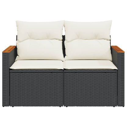 Divano da Giardino con Cuscini a 2 Posti Nero in Polyrattan | homemem39