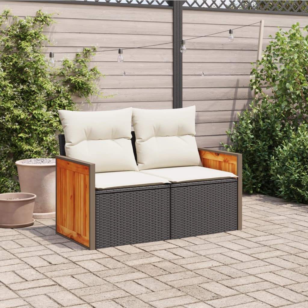 Divano da Giardino con Cuscini a 2 Posti Nero in Polyrattan | homemem39
