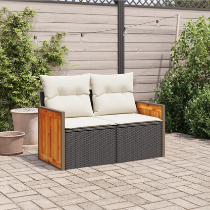 Divano da Giardino con Cuscini a 2 Posti Nero in Polyrattan | homemem39