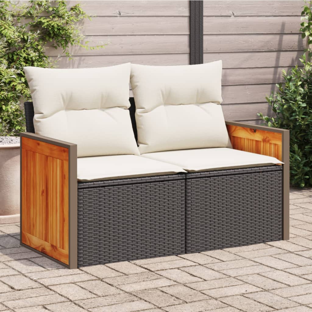 Divano da Giardino con Cuscini a 2 Posti Nero in Polyrattan | homemem39