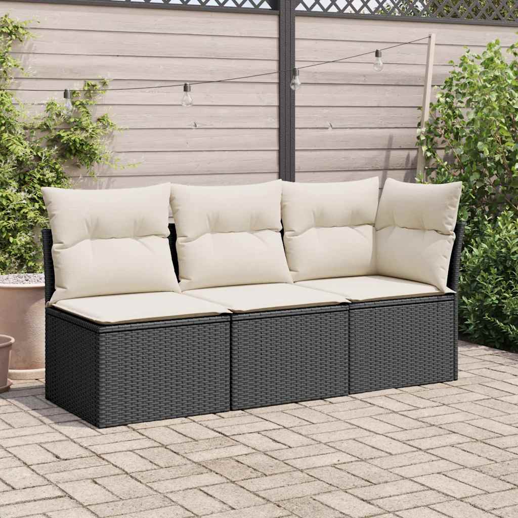 Sedia da Giardino Senza Braccioli con Cuscini Nera Polyrattan | homemem39
