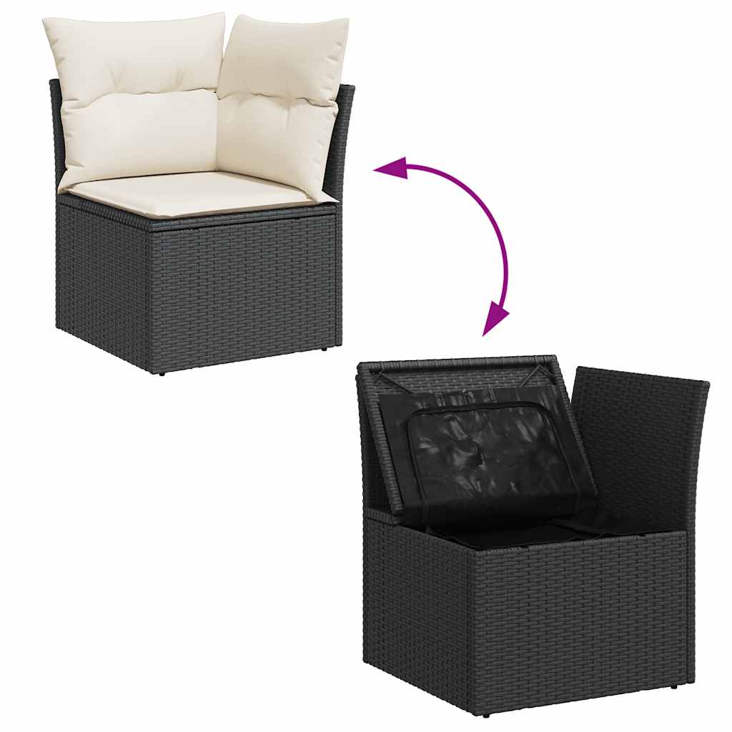 Divano Angolare da Giardino con Cuscini Nero in Polyrattan | homemem39