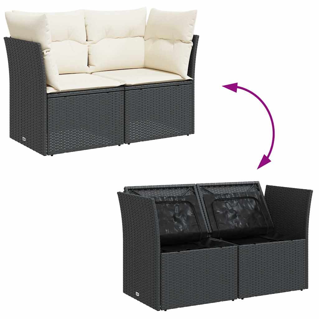 Divano da Giardino con Cuscini a 2 Posti Nero in Polyrattan | homemem39