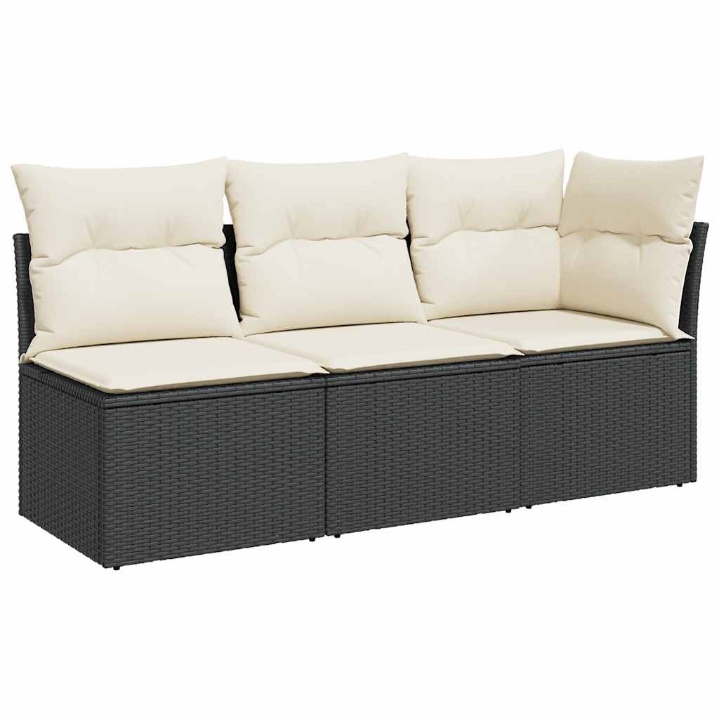 Divano da Giardino a 3 Posti con Cuscini Nero in Polyrattan | homemem39