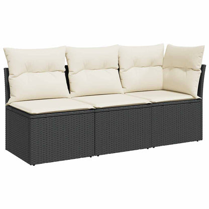 Divano da Giardino a 3 Posti con Cuscini Nero in Polyrattan | homemem39