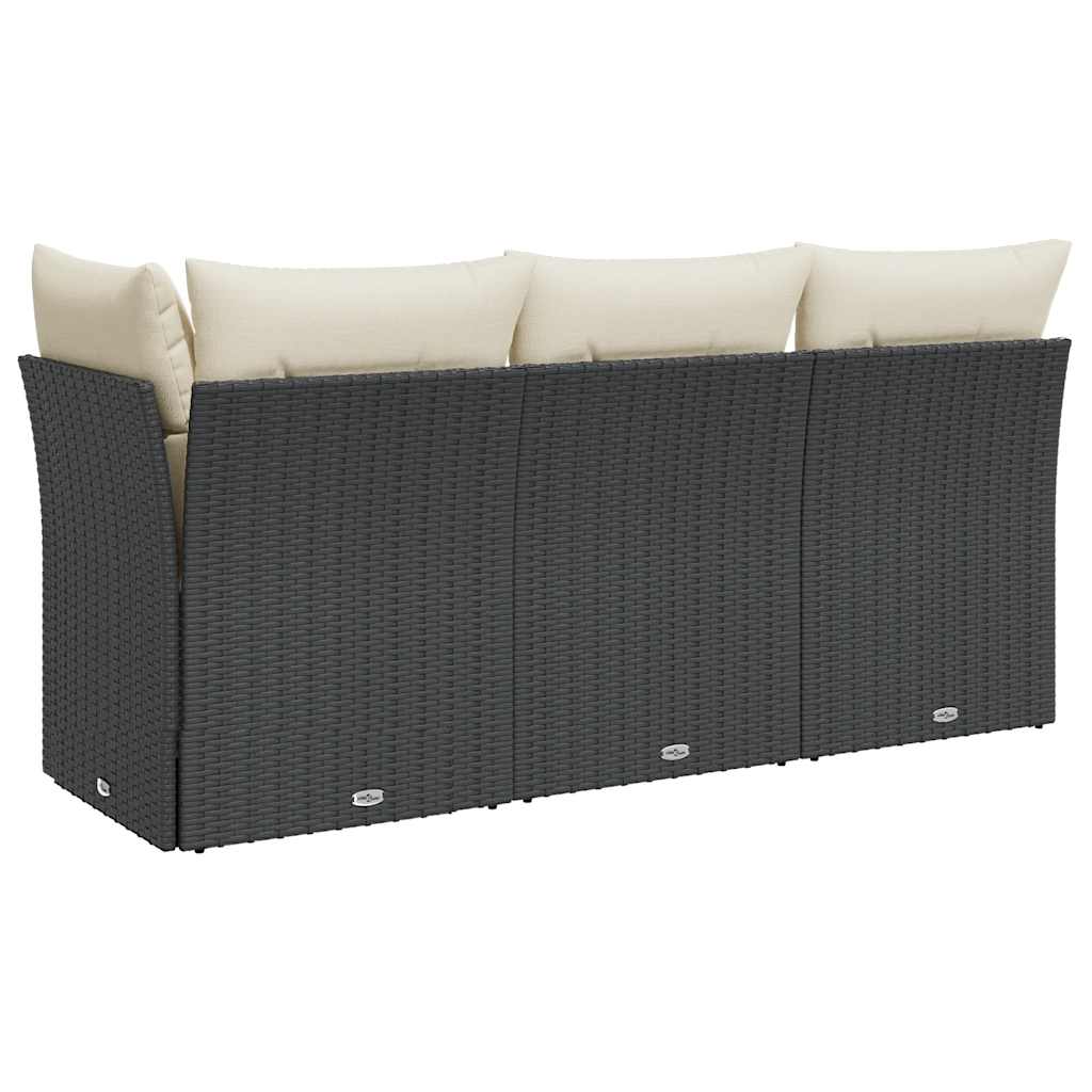 Divano da Giardino a 3 Posti con Cuscini Nero in Polyrattan | homemem39