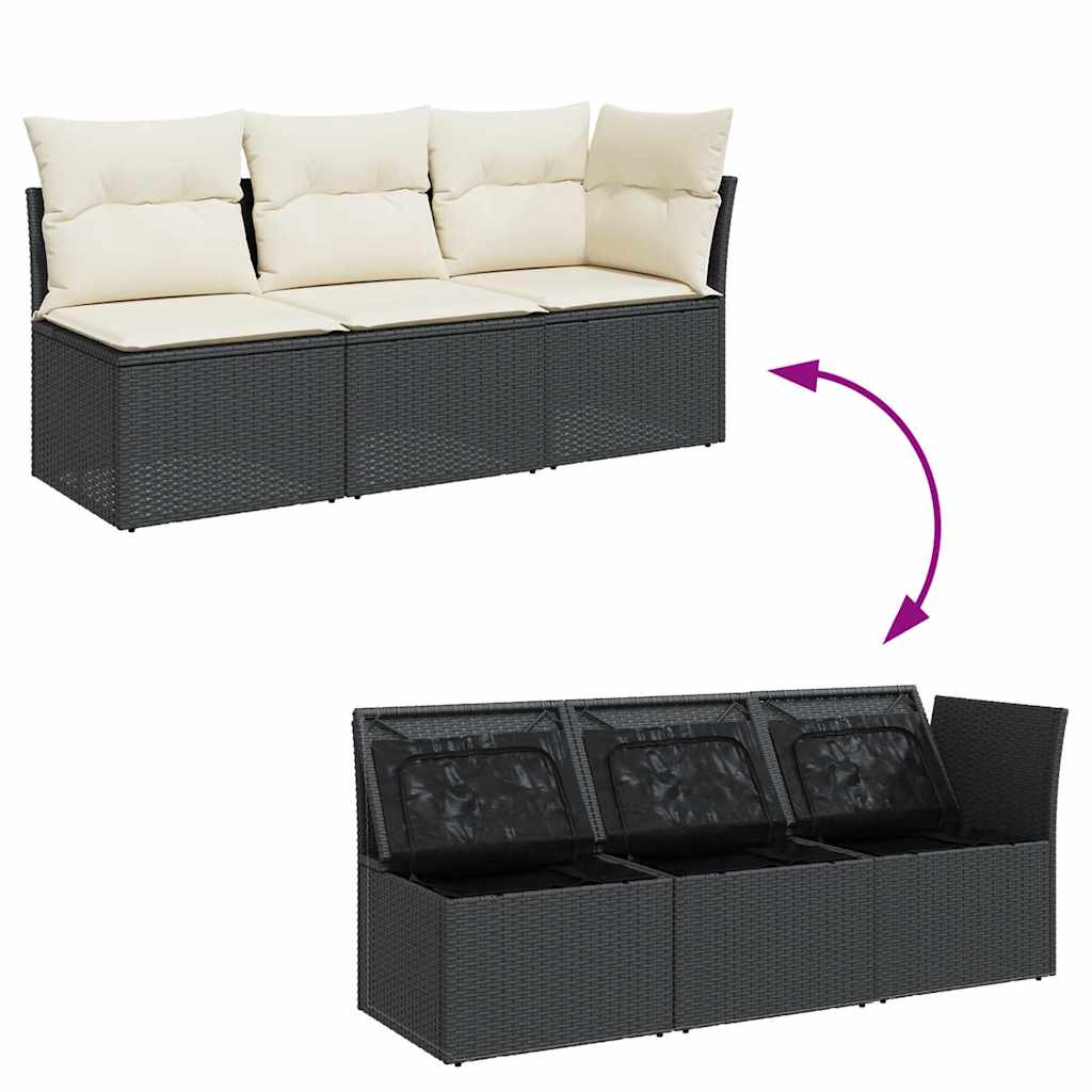 Divano da Giardino a 3 Posti con Cuscini Nero in Polyrattan | homemem39