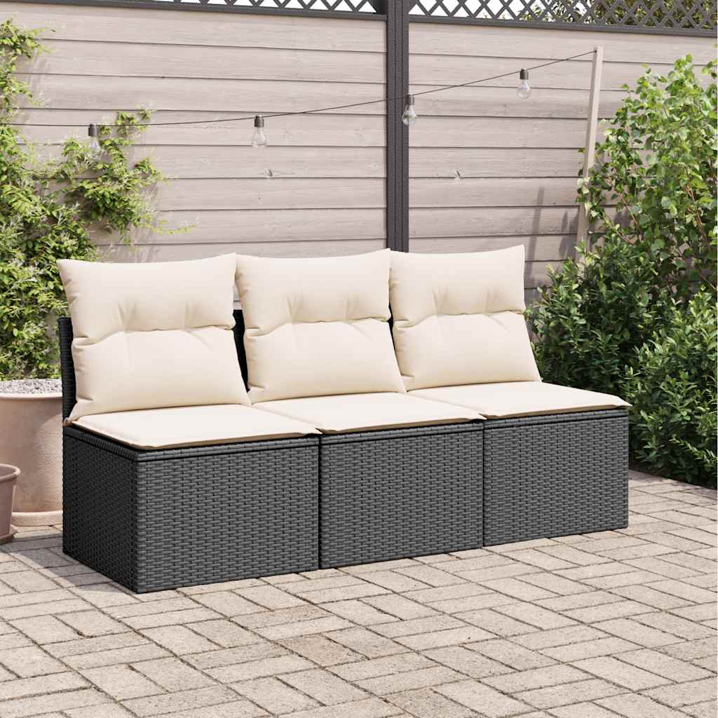 Divano da Giardino a 3 Posti con Cuscini Nero in Polyrattan | homemem39