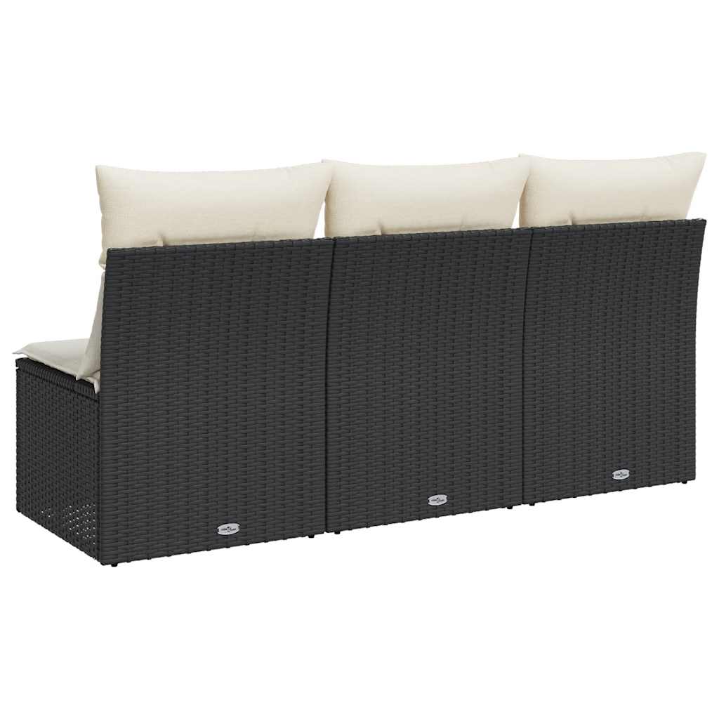 Divano da Giardino a 3 Posti con Cuscini Nero in Polyrattan | homemem39