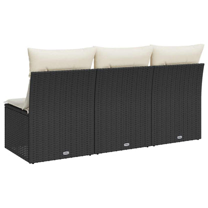Divano da Giardino a 3 Posti con Cuscini Nero in Polyrattan | homemem39