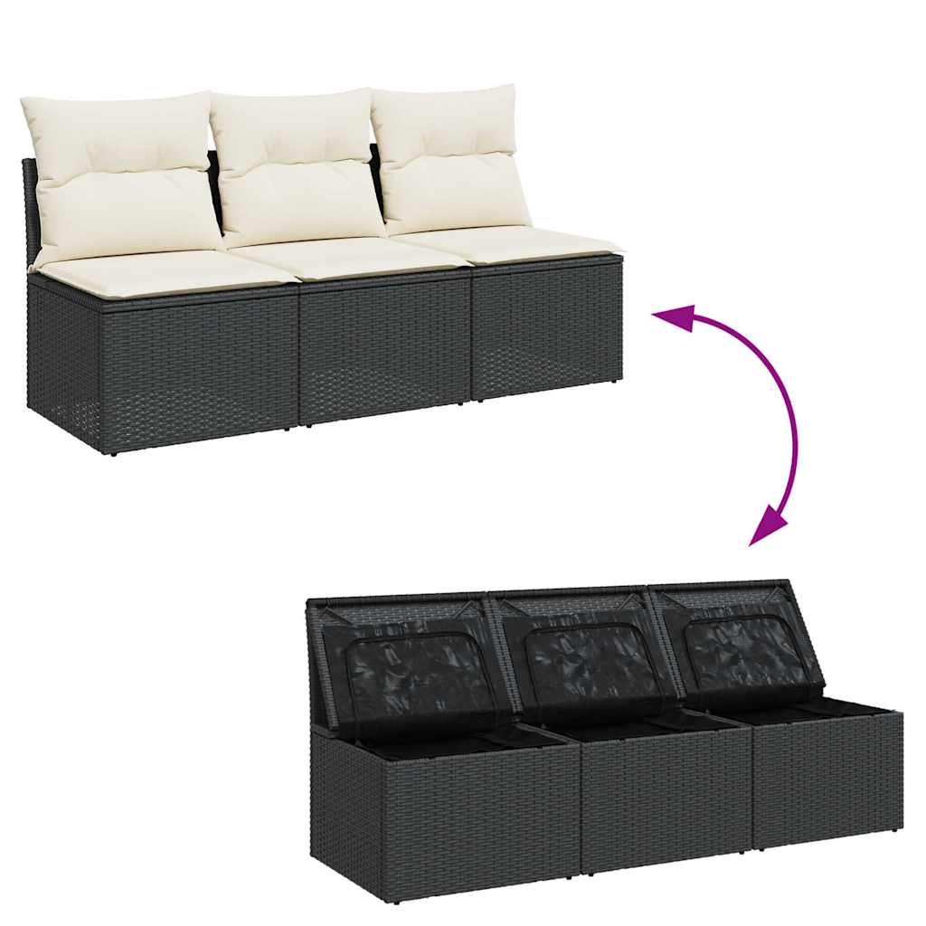 Divano da Giardino a 3 Posti con Cuscini Nero in Polyrattan | homemem39