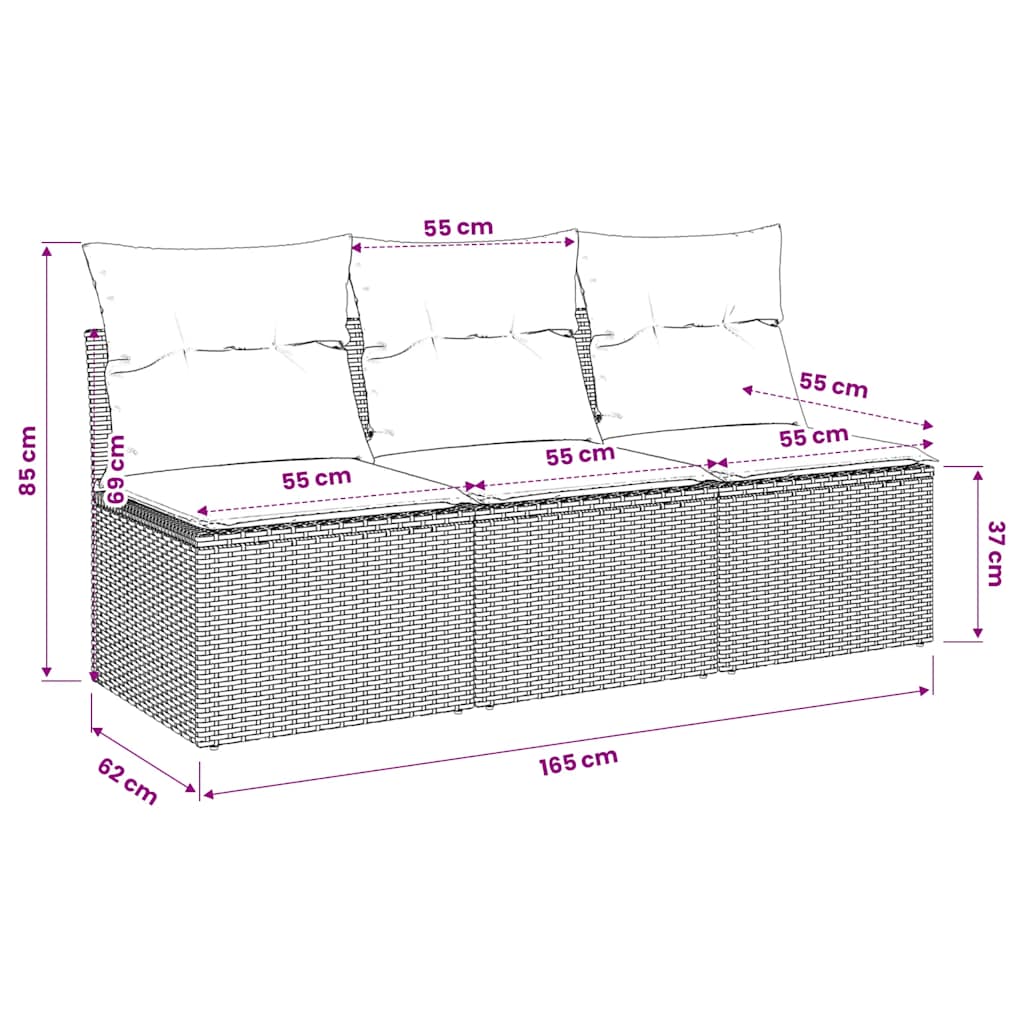 Divano da Giardino a 3 Posti con Cuscini Nero in Polyrattan | homemem39