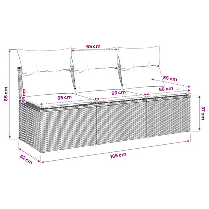 Divano da Giardino a 3 Posti con Cuscini Nero in Polyrattan | homemem39