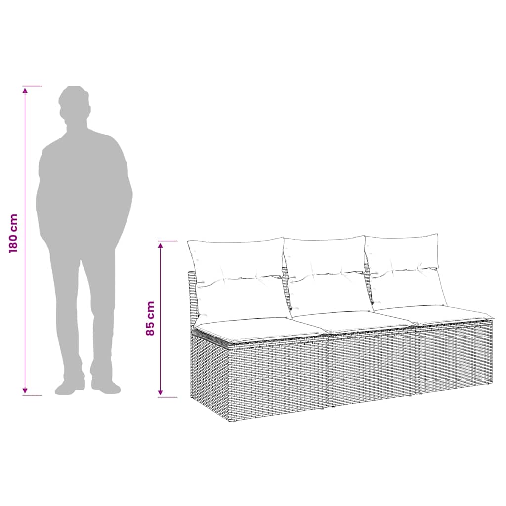 Divano da Giardino a 3 Posti con Cuscini Nero in Polyrattan | homemem39