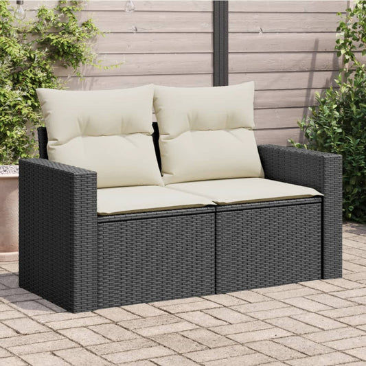 Divano da Giardino con Cuscini a 2 Posti Nero in Polyrattan | homemem39