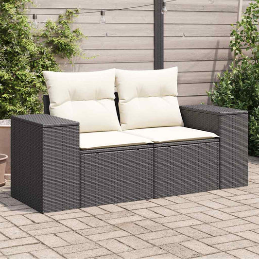 Divano da Giardino con Cuscini a 2 Posti Nero in Polyrattan | homemem39