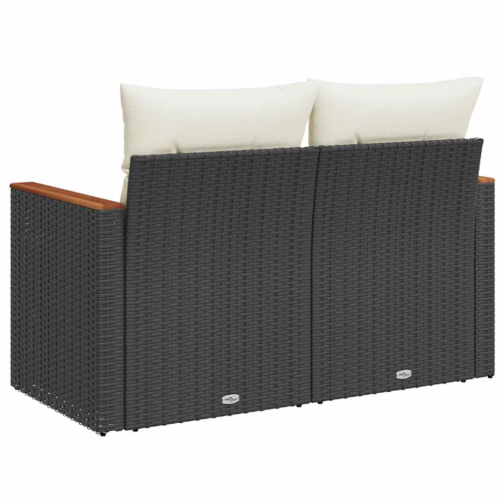 Divano da Giardino con Cuscini a 2 Posti Nero in Polyrattan | homemem39