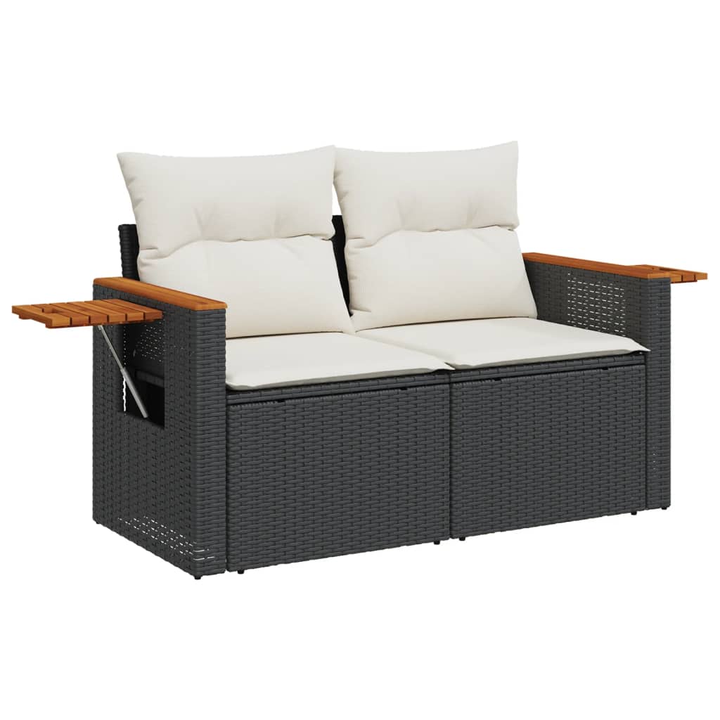 Divano da Giardino con Cuscini a 2 Posti Nero in Polyrattan | homemem39