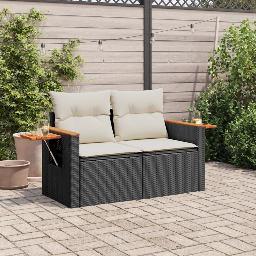Divano da Giardino con Cuscini a 2 Posti Nero in Polyrattan | homemem39