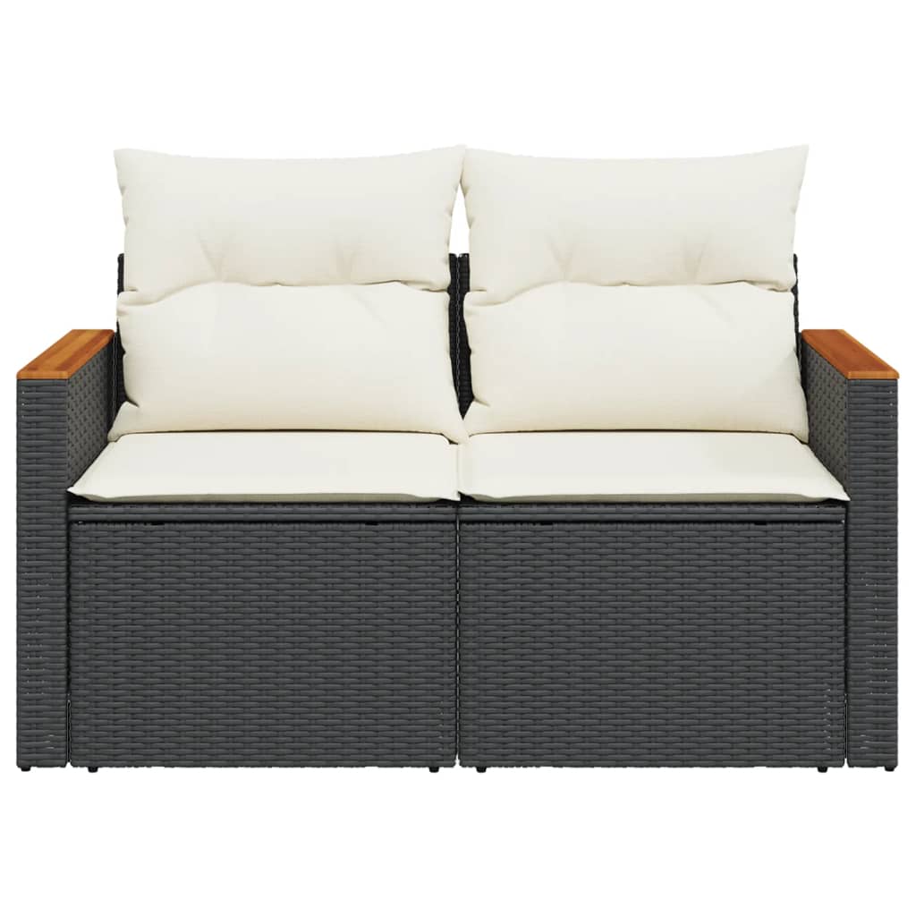 Divano da Giardino con Cuscini a 2 Posti Nero in Polyrattan | homemem39