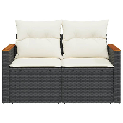 Divano da Giardino con Cuscini a 2 Posti Nero in Polyrattan | homemem39