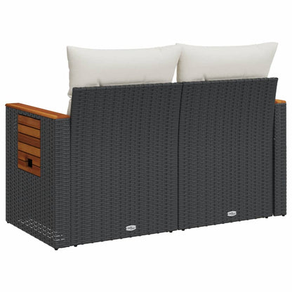 Divano da Giardino con Cuscini a 2 Posti Nero in Polyrattan | homemem39