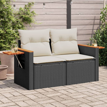 Divano da Giardino con Cuscini a 2 Posti Nero in Polyrattan | homemem39