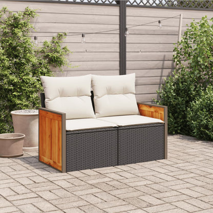 Divano da Giardino con Cuscini a 2 Posti Nero in Polyrattan | homemem39