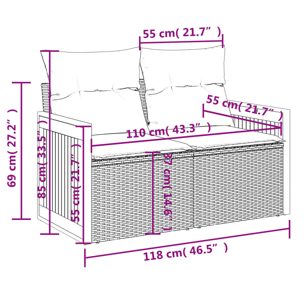 Divano da Giardino con Cuscini a 2 Posti Nero in Polyrattan | homemem39