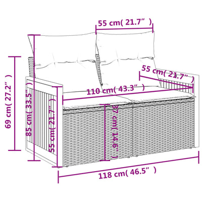 Divano da Giardino con Cuscini a 2 Posti Nero in Polyrattan | homemem39